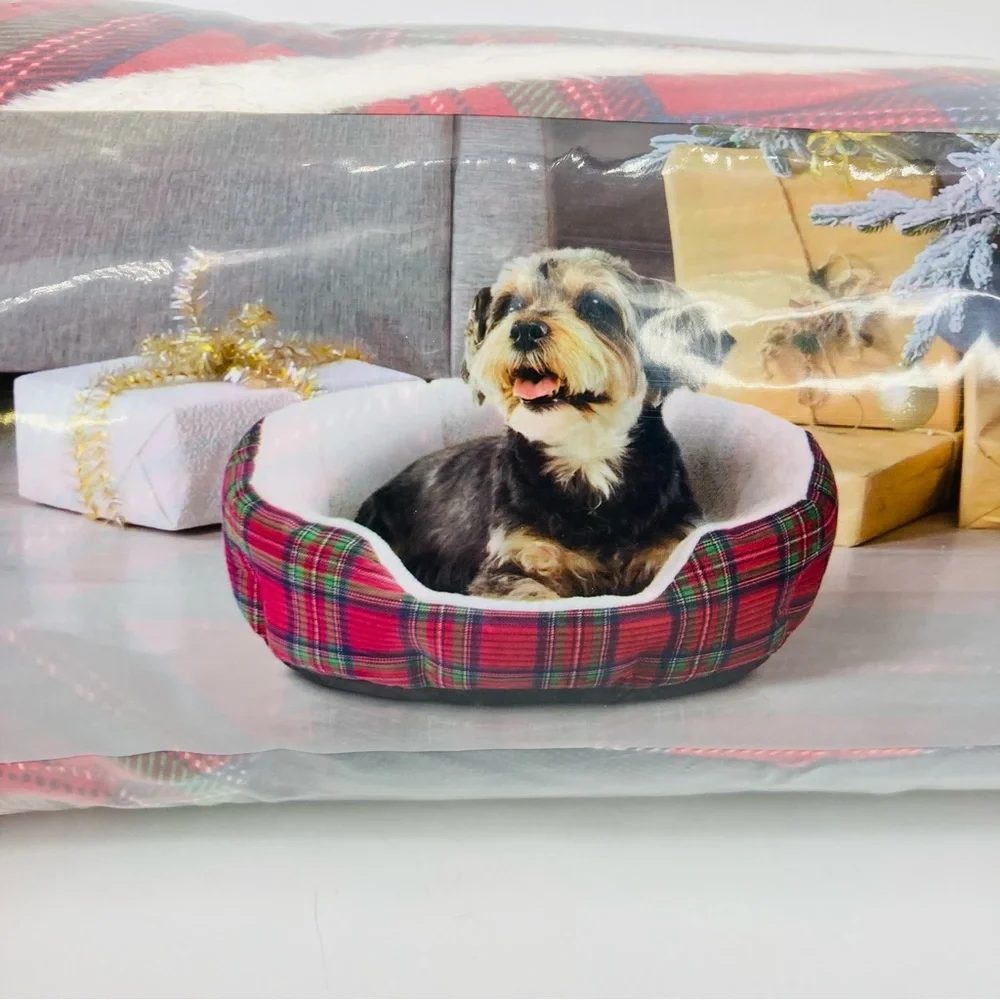 Vibrantlife Round Cuddler Pet Bed Small 6x19” Red Green Flannel Plaid Pattern